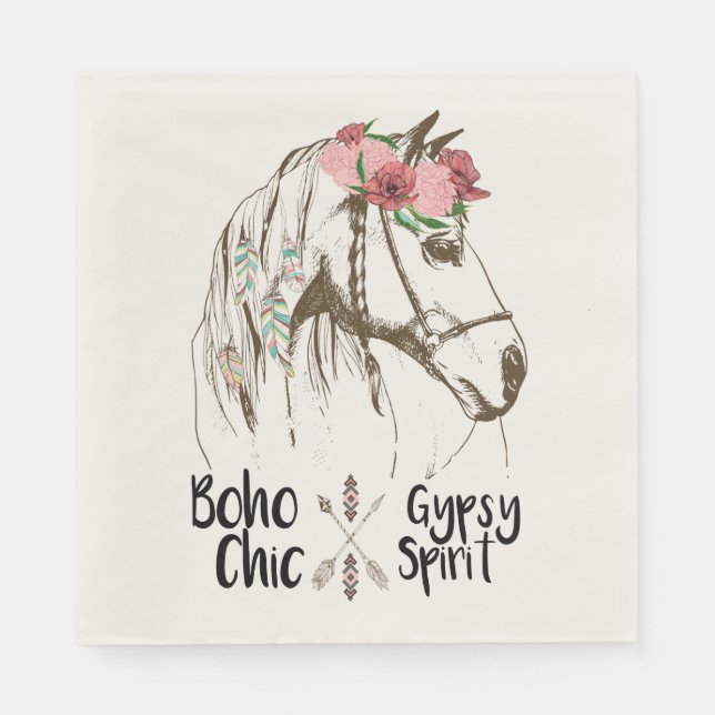 Cute Horse Boho Western Country Equestrian Party Napkin (Front)