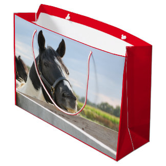 Cute Horse Chewing on the Fence Post Large Gift Bag