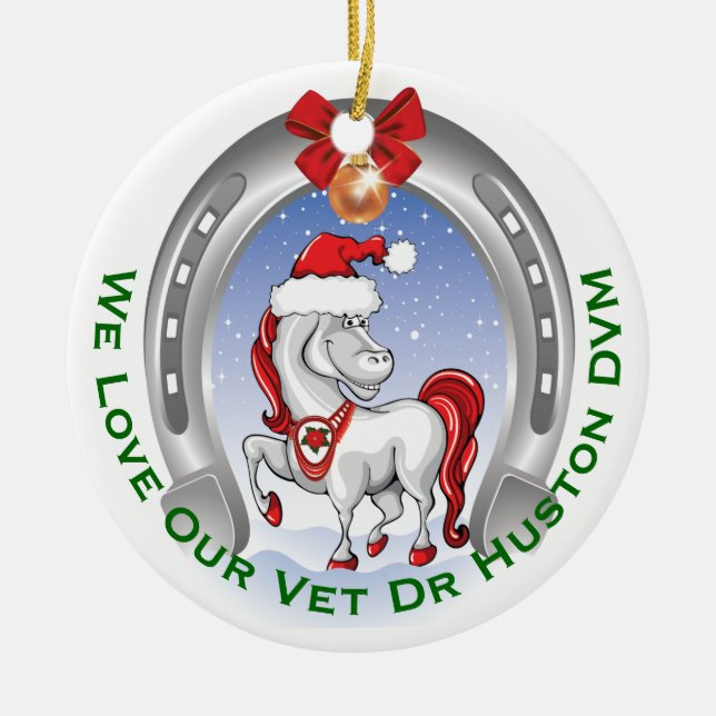 Cute Horse Christmas Gift for Veterinarian Ceramic Ornament (Front)