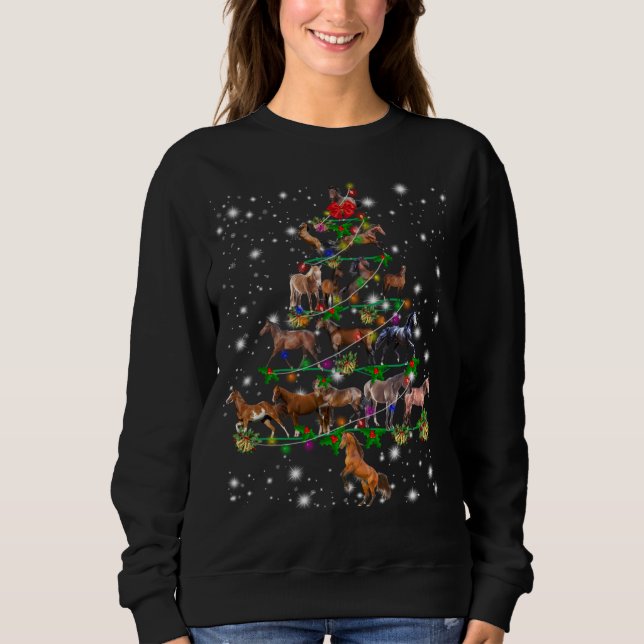Cute Horse Christmas Tree Fairy Light Sweatshirt (Front)