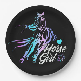 Cute Horse Equestrian Black Western Party Paper P Plate
