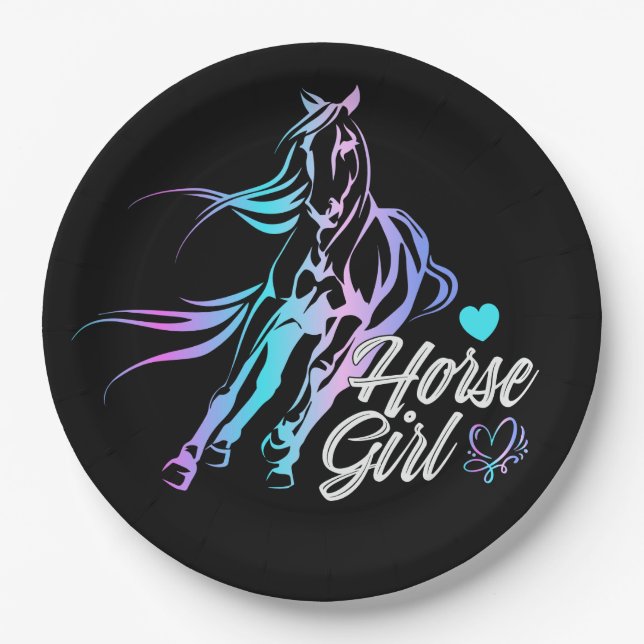 Cute Horse Equestrian Black Western Party  Paper Plate (Front)