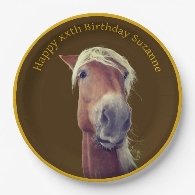 Cute Horse Face Personalized Birthday Party Paper Plate (Front)