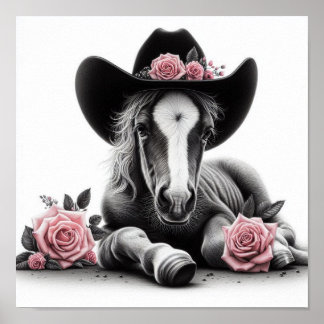 Cute Horse Foal Wearing a Cowboy Hat Poster