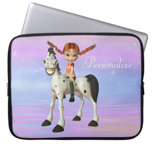Cute Horse & Girl Personalized Laptop Sleeve
