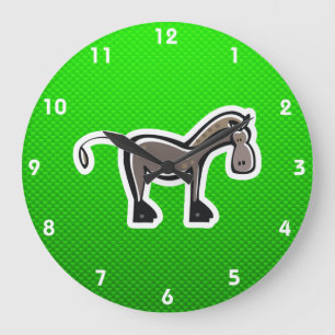 Cute Horse; Green Large Clock