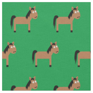 Cute Horse Kid Baby Nursery Green Fabric