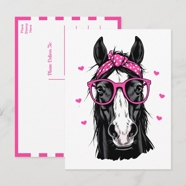 Cute Horse Pink Bandana Hello Thinking of You Love Postcard (Front/Back)