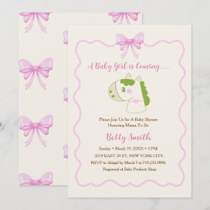 Cute Horse Pink Bow Personalized Girl Baby Shower Invitation