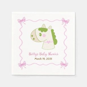 Cute Horse Pink Bow Personalized Girl Baby Shower Napkin