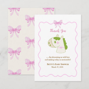 Cute Horse Pink Bow Personalized Girl Baby Shower  Thank You Card