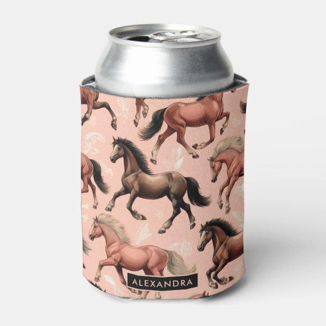 Cute Horse Pink Seamless Can Cooler (Can Front)