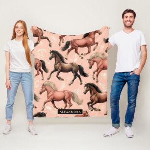 Cute Horse Pink Seamless Fleece Blanket