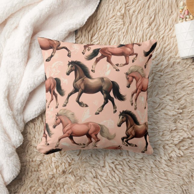 Cute Horse Pink Seamless Throw Pillow (Blanket)