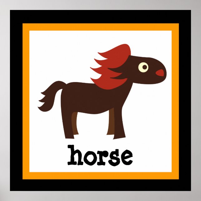 Cute Horse Safari Animaux Baby Kids Poster (Devant)