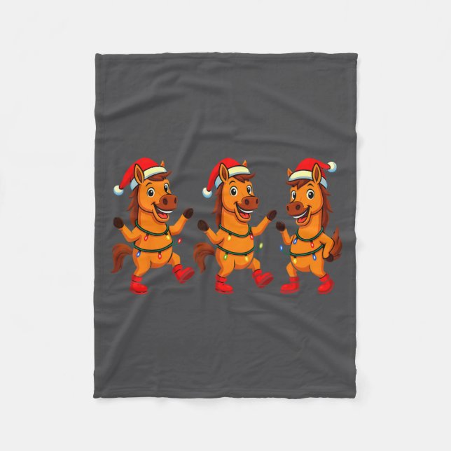 Cute Horse Santa Hat Dancing Lights Christmas Danc Fleece Blanket (Front)