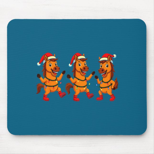 Cute Horse Santa Hat Dancing Lights Christmas Danc Mouse Pad (Front)