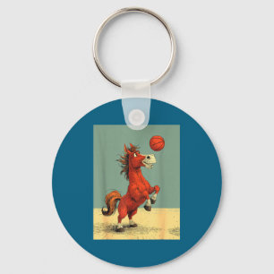 Cute horse sports funny basketball cartoon design  keychain