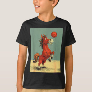 Cute horse sports funny basketball cartoon design  T-Shirt