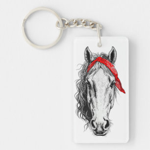 Cute Horse wears western Red Bandana Keychain