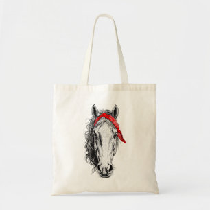 Cute Horse wears western Red Bandana Tote Bag