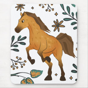  cute horse with adorable flowers and leaves mouse pad