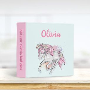 Cute Horse with Flowers Back to School Girls Binder