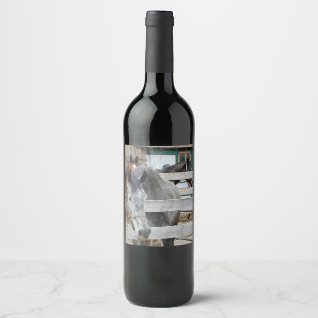 Cute Horses on a Farm Wine Label (Front)