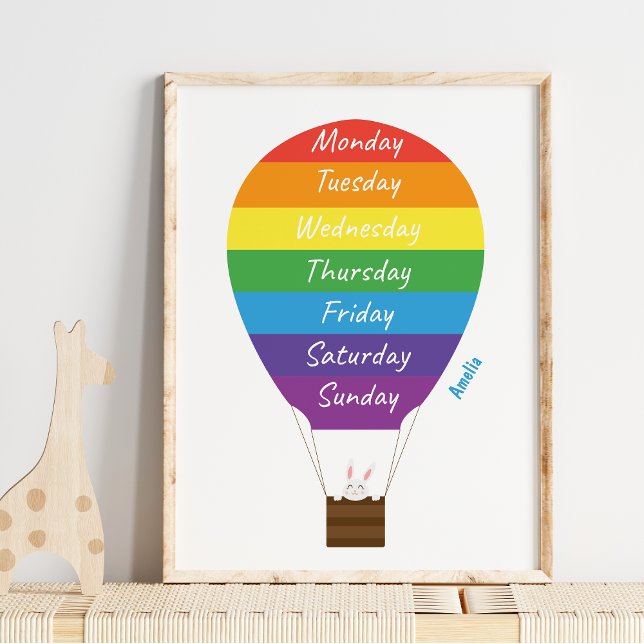 Cute Hot Air Ballon Days of the Week Rainbow Poster (Creator Uploaded)