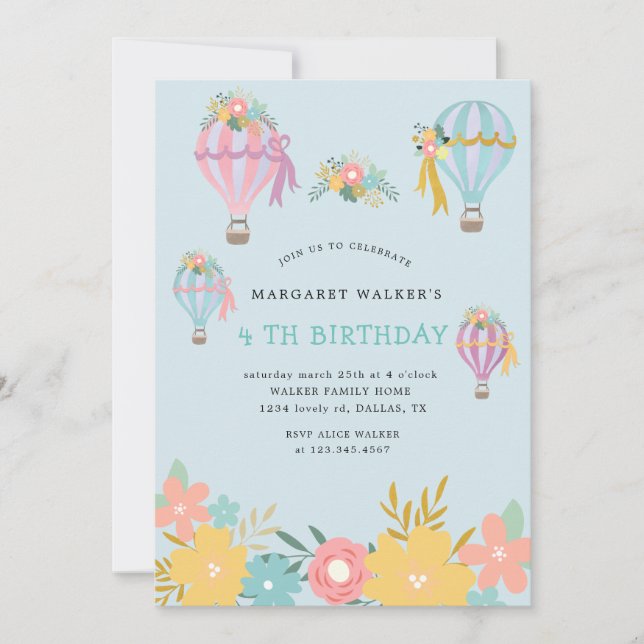 cute hot air balloon Birthday Invitation (Front)