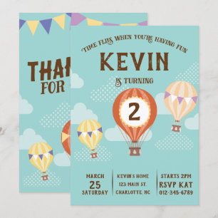 Cute Hot-Air Balloon Birthday. Invitation