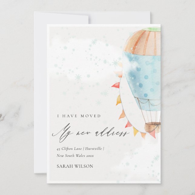 Cute Hot Air Balloon Clouds Star I have Moved Card (Front)