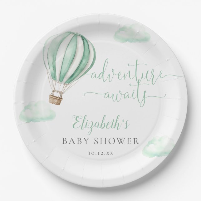 Cute Hot Air Balloon Gender Neutral Baby Shower Paper Plate (Front)