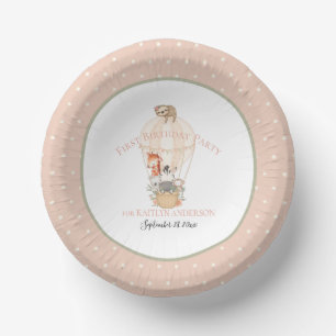 Cute Hot Air Balloon Giraffe Zebra 1st Birthday Paper Plate