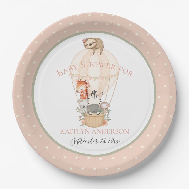 Cute Hot Air Balloon Giraffe Zebra Thank You Paper Plate (Front)