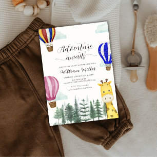 Cute Hot Air Balloon Jungle Giraffe Baby Shower Invitation