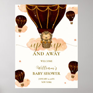 Cute Hot Air Balloon Lion Boy Baby Shower Welcome  Poster
