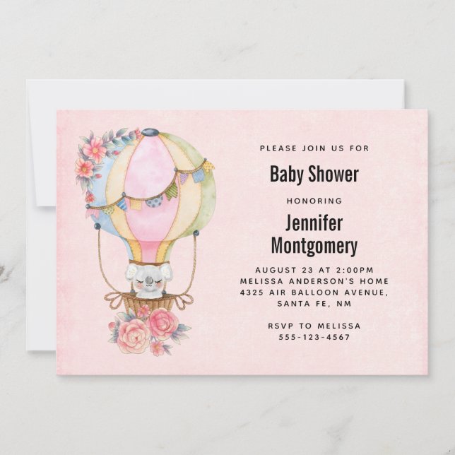 Cute Hot Air Balloon Watercolor Baby Shower Invitation (Front)