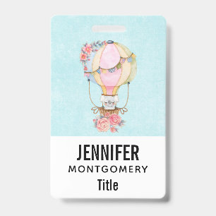 Cute Hot Air Balloon Watercolor Badge