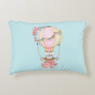 Cute Hot Air Balloon with Bear Watercolor Accent Pillow