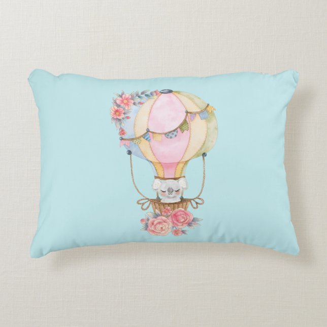 Cute Hot Air Balloon with Bear Watercolor  Accent Pillow (Front)