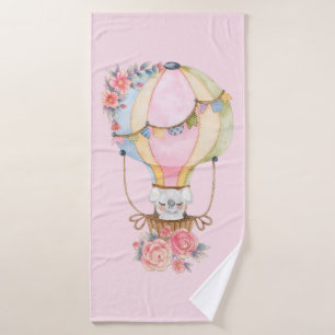Cute Hot Air Balloon with Bear Watercolor Bath Tow Bath Towel Set