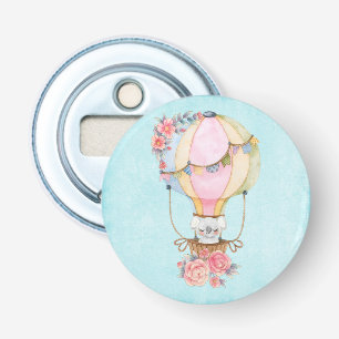Cute Hot Air Balloon with Bear Watercolor Bottle O Opener