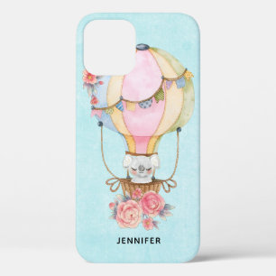 Cute Hot Air Balloon with Bear Watercolor iPhone 12 Case