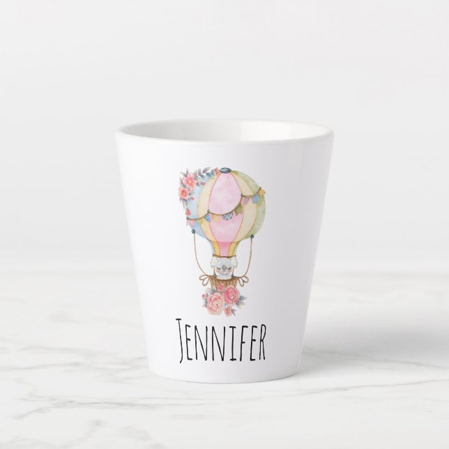 Cute Hot Air Balloon with Bear Watercolor  Latte Mug (Front)
