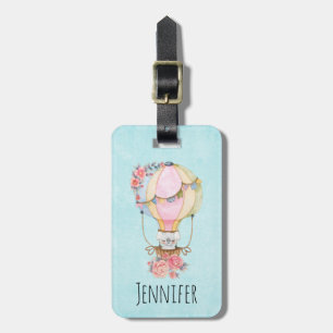Cute Hot Air Balloon with Bear Watercolor Luggage Tag