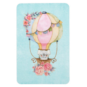 Cute Hot Air Balloon with Bear Watercolor Magnet