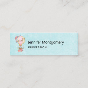 Cute Hot Air Balloon with Bear Watercolor Mini Business Card