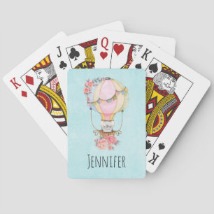 Cute Hot Air Balloon with Bear Watercolor Playing Cards