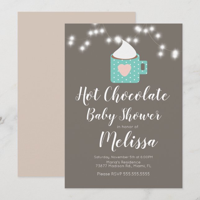 Cute Hot Chocolate Campfire Mug Baby Shower Invitation (Front/Back)